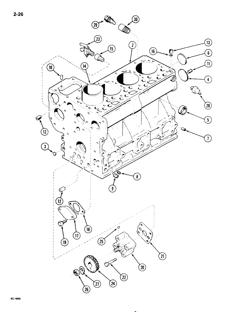 Схема запчастей Case 1825 - (2-26) - CYLINDER BLOCK CRANKCASE ASSEMBLY, DIESEL MODELS (02) - ENGINE