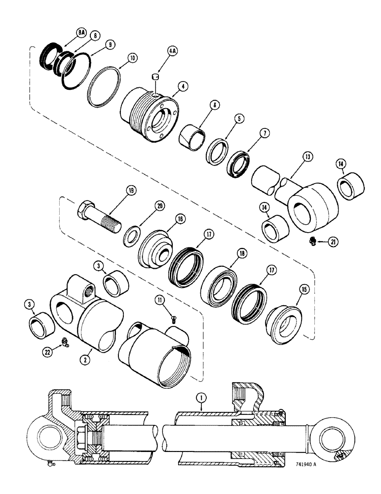 Схема запчастей Case 780 - (444) - G34755 BACKHOE BUCKET CYLINDER, GLAND IS STAMPED WITH CYLINDER PN USED ON TRAC SN 5500550 (08) - HYDRAULICS