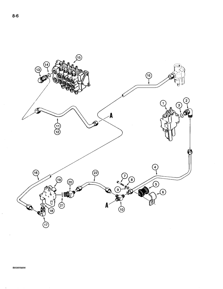 Схема запчастей Case 780D - (8-006) - EQUIPMENT HYD. SYSTEM, BACKHOE SUPPLY FROM LOADER TO BACKHOE & BACKHOE TO SABILIZER CONTROL VALVE (08) - HYDRAULICS