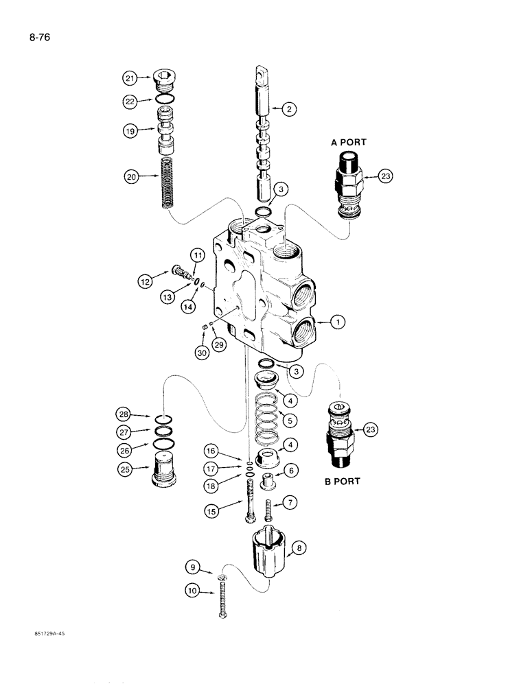 Схема запчастей Case 780D - (8-076) - BACKHOE CONTROL VALVE, BOOM AND BUCKET SECTIONS (08) - HYDRAULICS