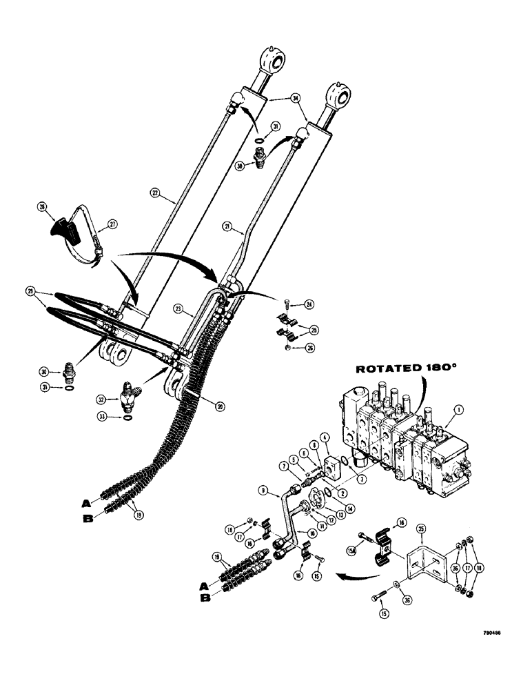 Схема запчастей Case 780 - (302) - BACKHOE BOOM HYDRAULIC CIRCUIT, TRACTOR SN. 5500550 AND AFT (08) - HYDRAULICS