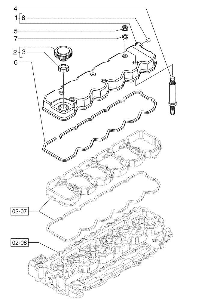 Схема запчастей Case 885B AWD - (02-06[01]) - CYLINDER HEAD - COVERS (02) - ENGINE