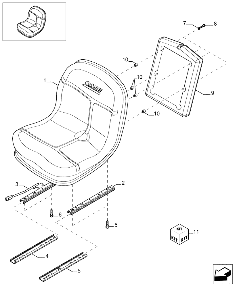 Схема запчастей Case TX1055 - (9.00853[02]) - CLOTH-LINED SEAT WITHOUT MECHANICAL SUSPENSION - OPTIONAL CODE 749261011 (90) - PLATFORM, CAB, BODYWORK AND DECALS