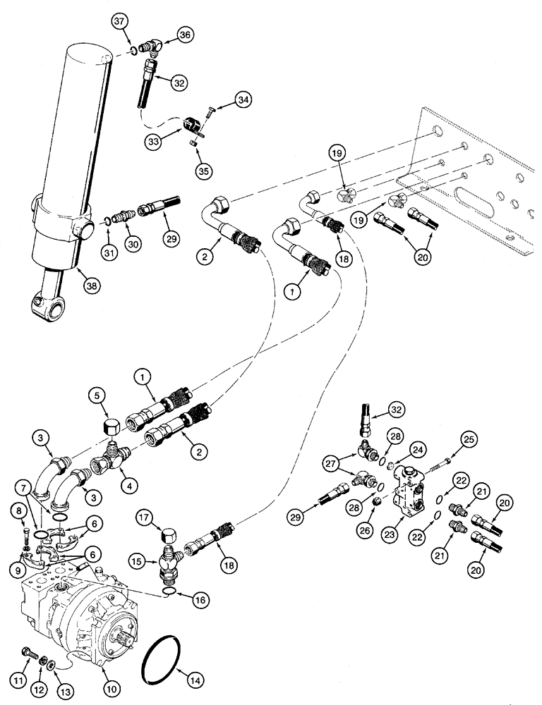 Схема запчастей Case 960 - (08-39) - HYDRAULICS TRENCHER DRIVE AND BOOM LIFT (08) - HYDRAULICS