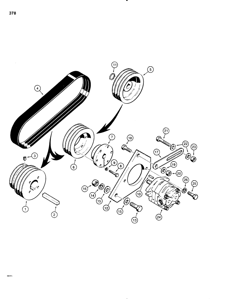 Схема запчастей Case SD100 - (378) - HYDRA-BORER OR BACKHOE PUMP MOUNTING, USED WITH OR WITHOUT LINE LAYER (89) - TOOLS