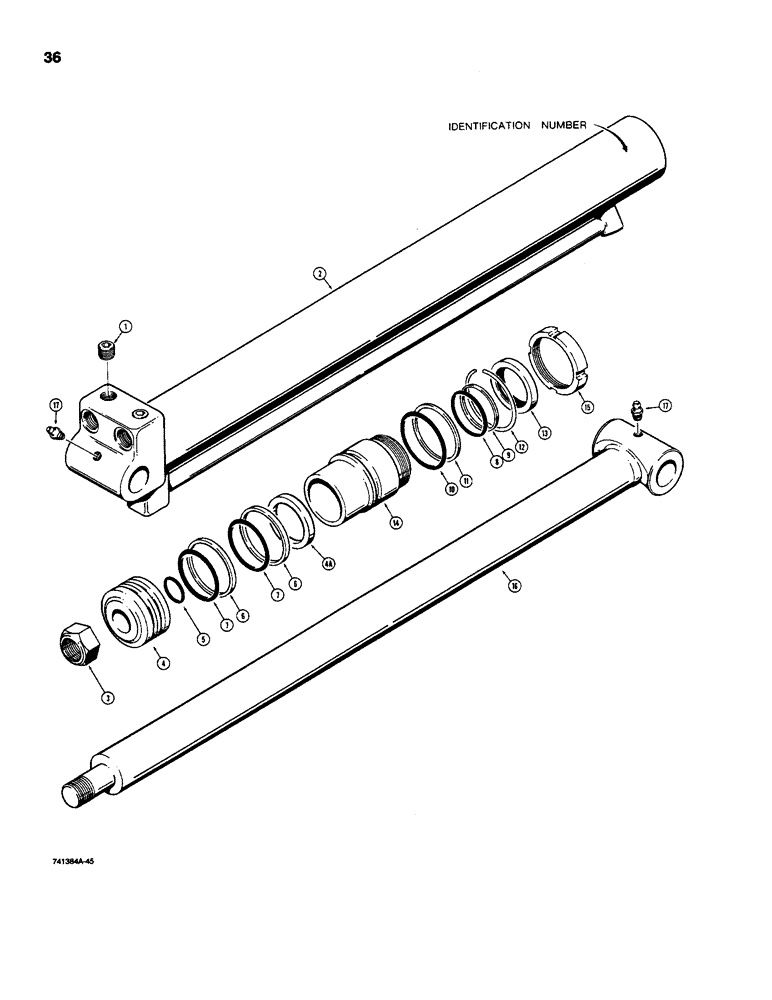 Схема запчастей Case D130 - (9-36) - H530493 BUCKET CYLINDER, CESSNA NO. 41094-LA (ON ROD END OF OF CYLINDER) H630285 BUCKET CYLINDER CES 