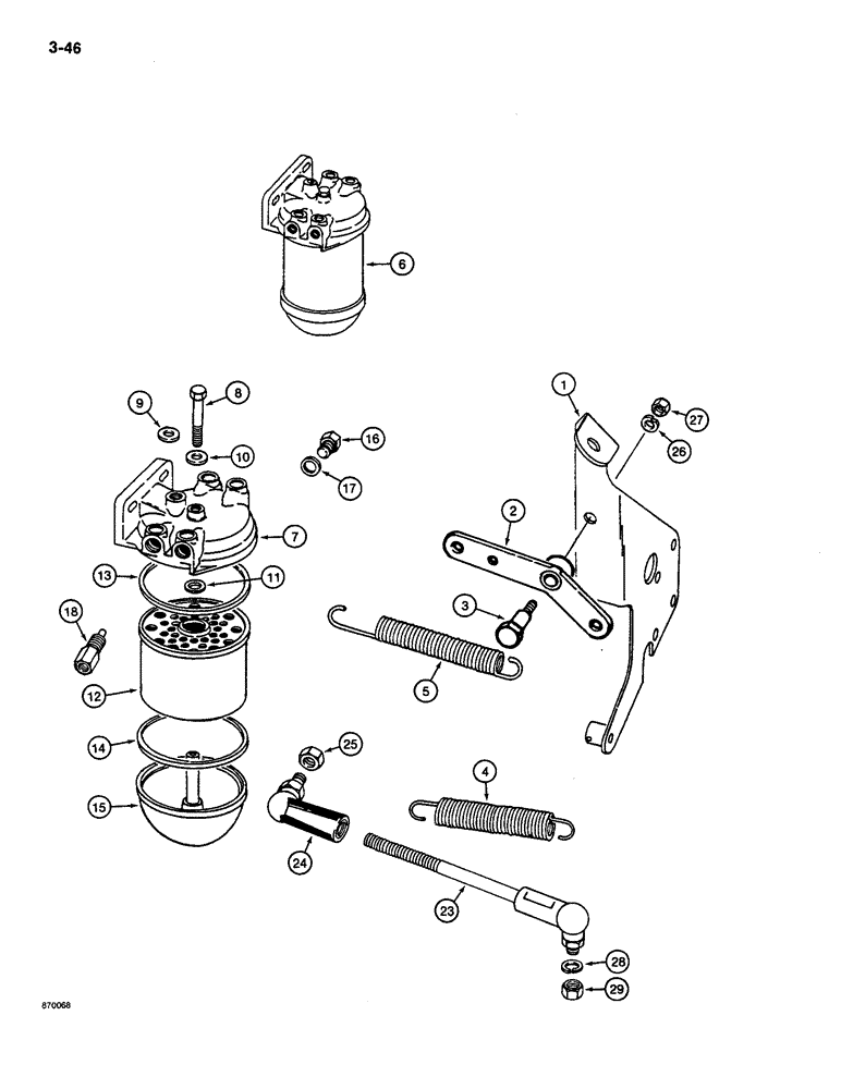 Схема запчастей Case CASE - (3-46) - FUEL FILTER AND CONTROL CABLE BRACKET (03) - FUEL SYSTEM