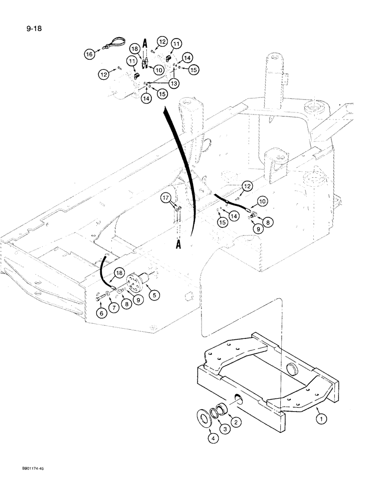 Схема запчастей Case 621 - (9-18) - TRUNNION AND LUBRICATION LINES (09) - CHASSIS/ATTACHMENTS