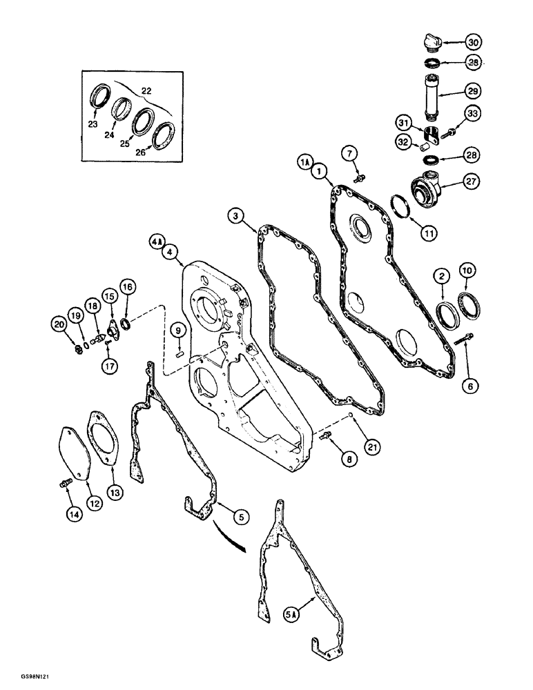 Схема запчастей Case 721B - (2-18) - FRONT GEAR COVER, 6T-830 ENGINE, PRIOR TO LOADER P.I.N. JEE053200 (02) - ENGINE