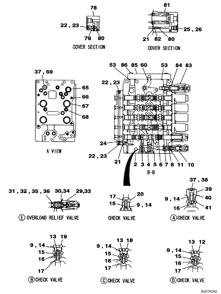 Схема запчастей Case CX130B - (08-58) - KNJ14640 VALVE ASSY - CONTROL (08) - HYDRAULICS