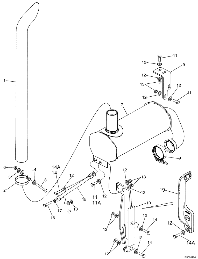 Схема запчастей Case 580SM - (02-06) - MUFFLER - EXHAUST SYSTEM (WITH TURBOCHARGER) (02) - ENGINE