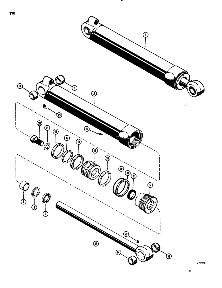 Схема запчастей Case 26C - (118) - G101199 BUCKET CYLINDER, WITH ONE PIECE PISTON 