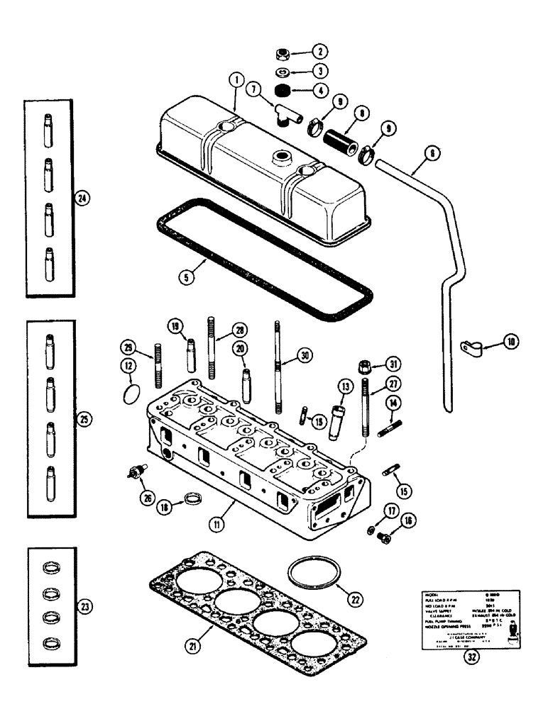 Схема запчастей Case 310G - (010) - CYLINDER HEAD ASSEMBLY, (188) DIESEL ENGINE, USED PRIOR TO ENG. SN 2627377 (01) - ENGINE