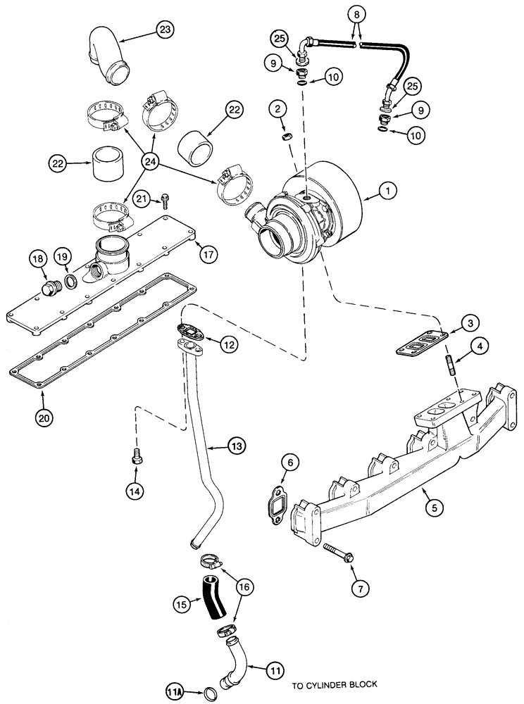 Схема запчастей Case 1150H - (02-11) - TURBOCHARGER SYSTEM (02) - ENGINE