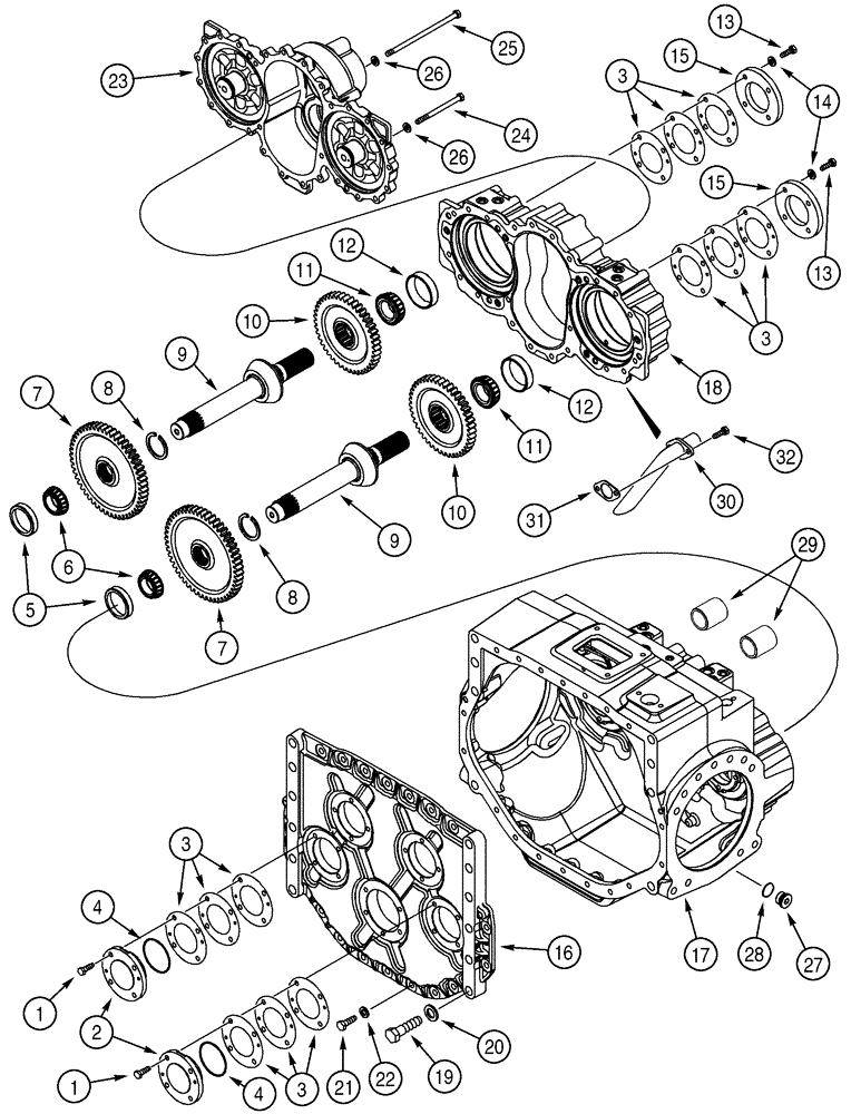 Схема запчастей Case 850H - (06-04) - TRANSMISSION HOUSING, BEVEL PINION SHAFT AND GEAR (06) - POWER TRAIN