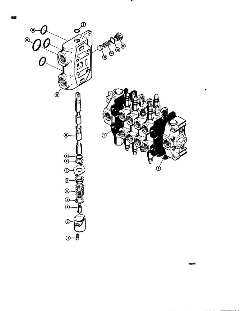 Схема запчастей Case 26C - (066) - D39047 BACKHOE CONTROL VALVE, D26842 BACKHOE STABILIZER SECTION 