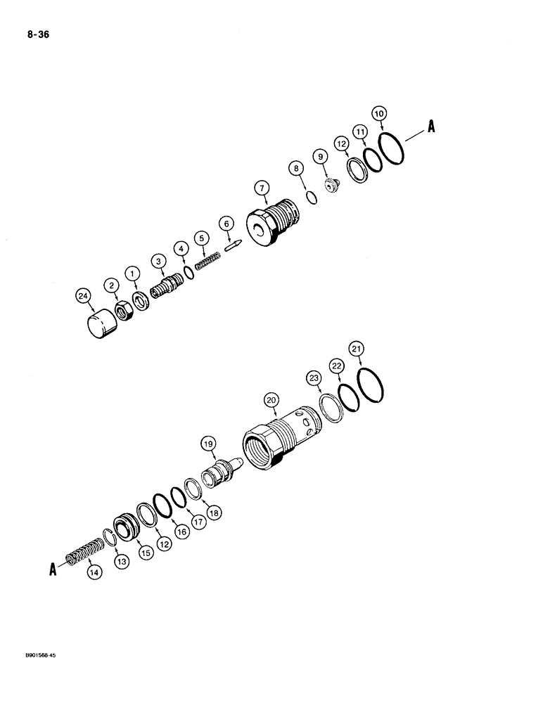 Схема запчастей Case 721 - (8-36) - MAIN RELIEF VALVE AND, CIRCUIT RELIEF AND ANTICAVITATION (08) - HYDRAULICS