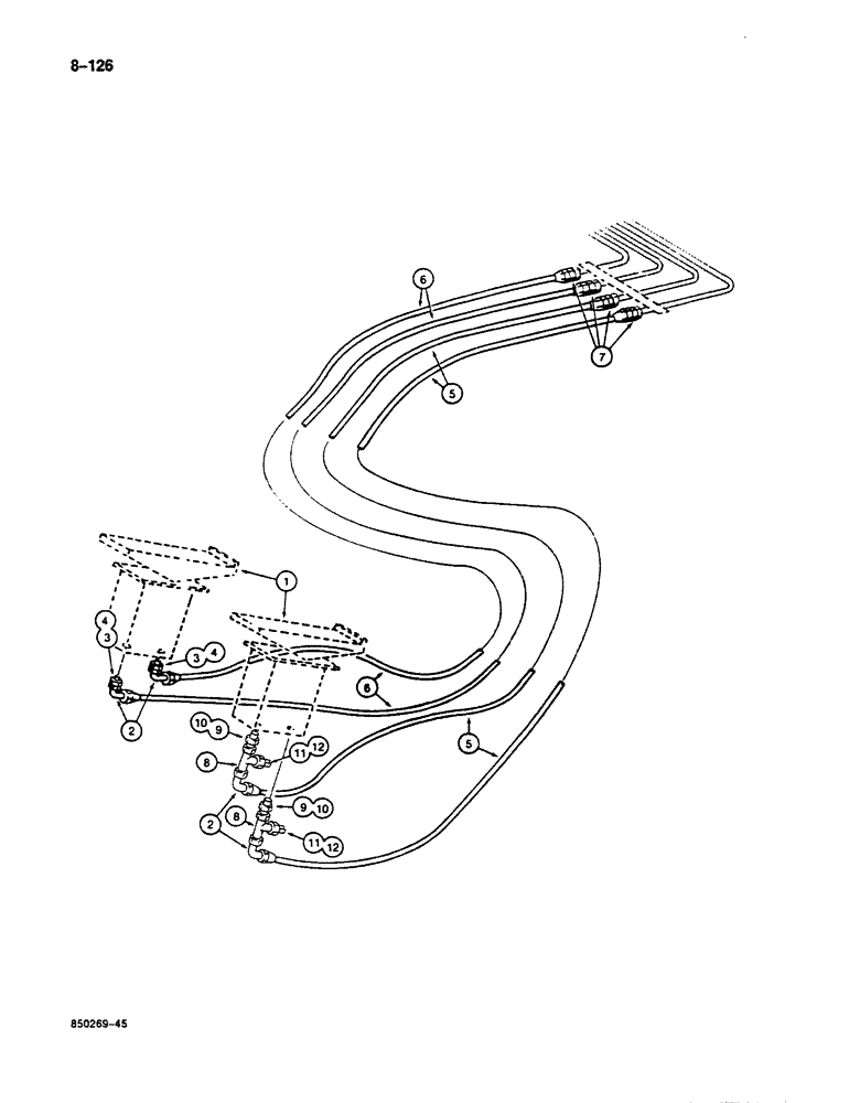 Схема запчастей Case 125B - (8-126) - HYDRAULIC CIRCUIT FOR CONTROLS, CIRCUIT FOR TRAVEL SPEED, P.I.N. 74251 THRU 74403 (08) - HYDRAULICS