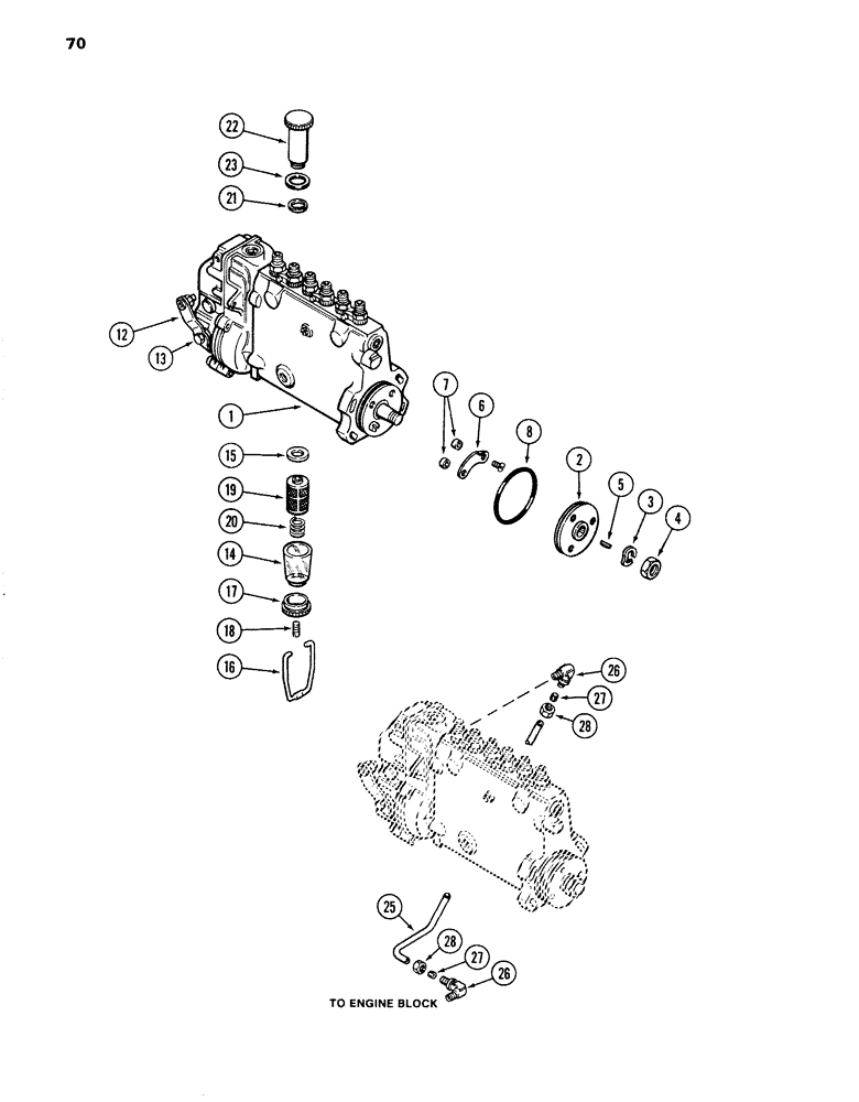 Схема запчастей Case 1280 - (070) - FUEL INJECTION PUMP, 504BDT DIESEL ENGINE (01) - ENGINE