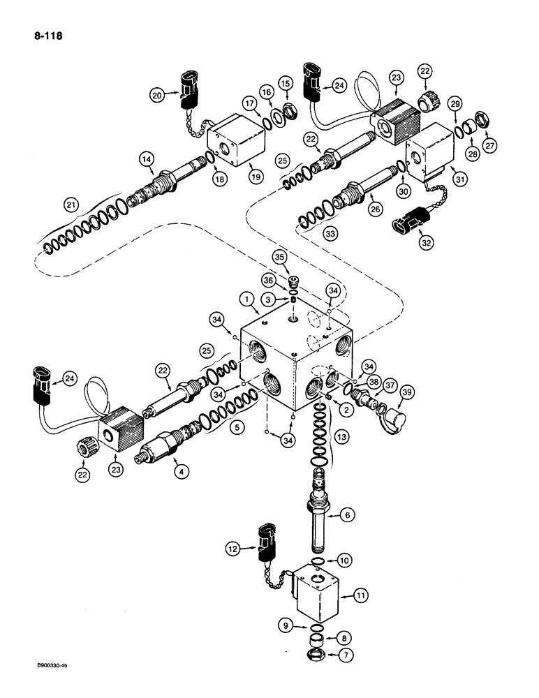 Схема запчастей Case 1085C - (8-118) - LOWER MANIFOLD VALVE ASSEMBLY (08) - HYDRAULICS