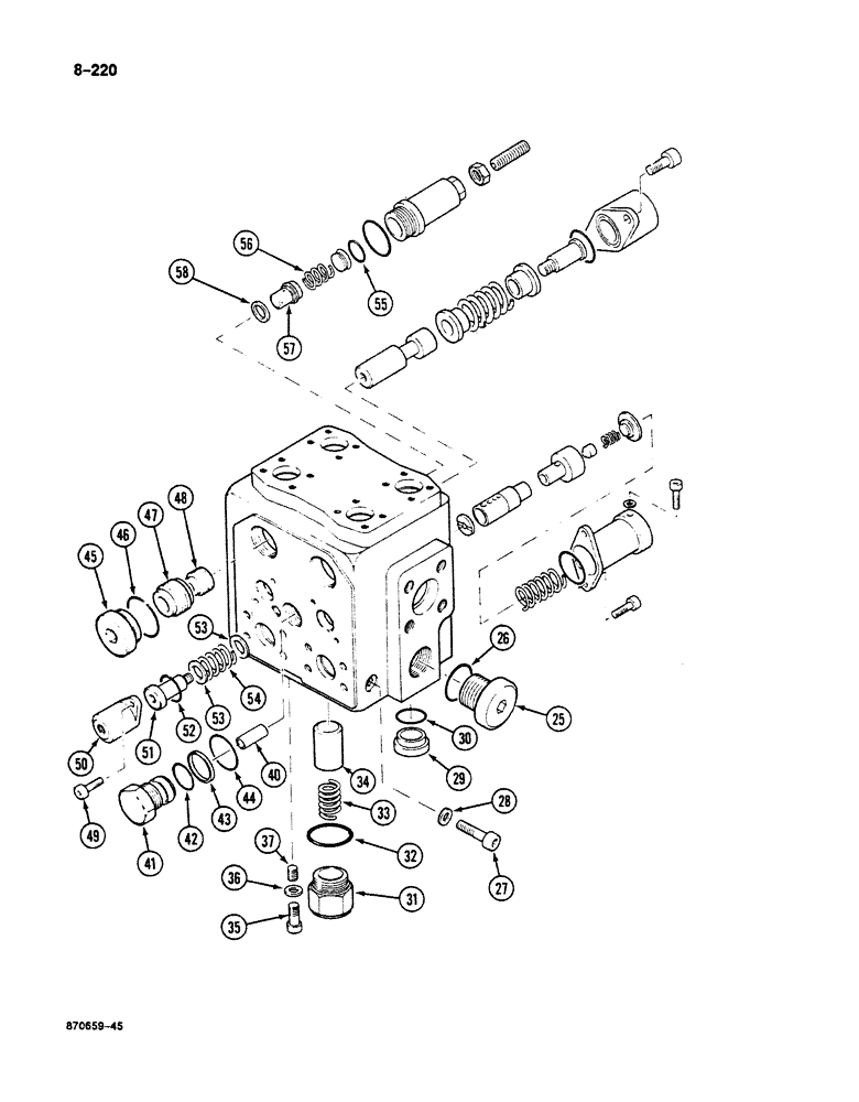 Схема запчастей Case 125B - (8-220) - SWING & DRIVE CONTROL VALVE, DRIVE CONTROL VALVE SECTION P.I.N. 74251-74963,21801-21868, 26801 & AFT (08) - HYDRAULICS