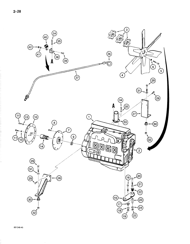 Схема запчастей Case 1187B - (2-28) - DETROIT DIESEL ENGINE MOUNTING AND ADAPTING PARTS (02) - ENGINE