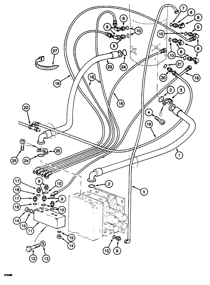 Схема запчастей Case 688 - (7-10) - PRESSURE AND RETURN LINE, TO DRIVE CONTROL VALVE, P.I.N. FROM 74123 TO 74227 (07) - BRAKES