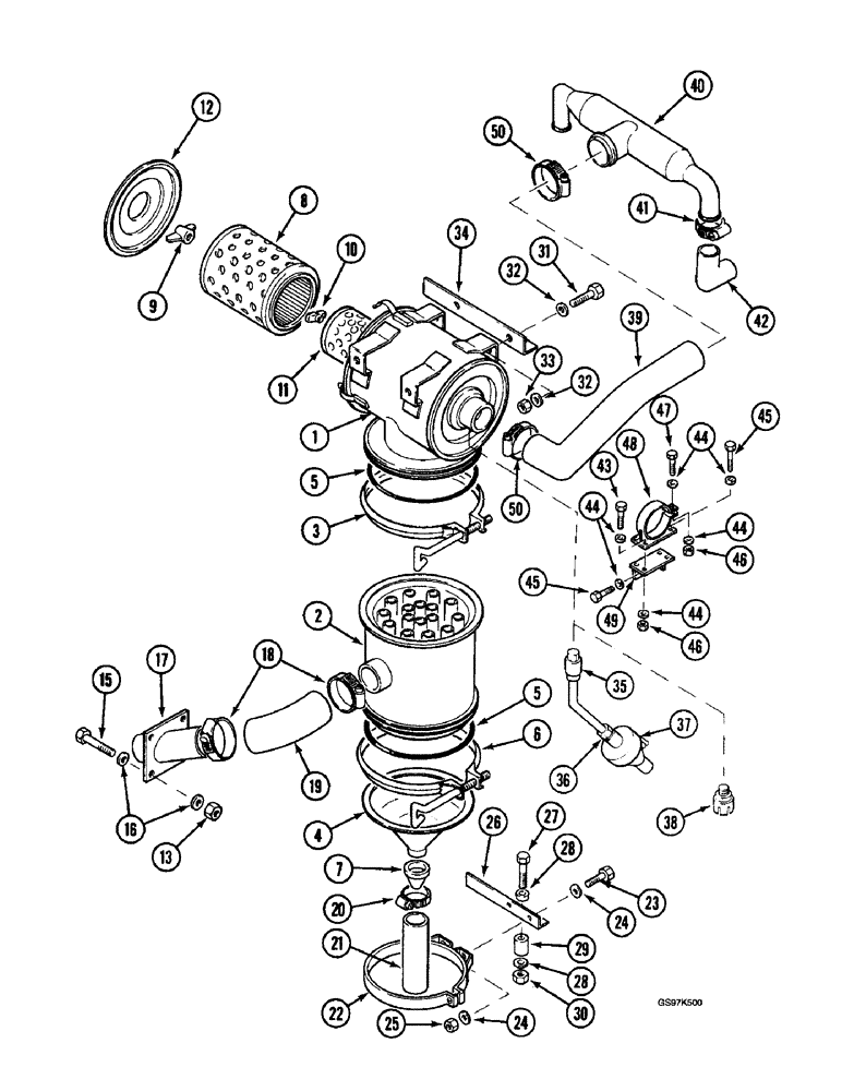 Схема запчастей Case 220B - (2-05) - AIR CLEANER AND AIR INTAKE PARTS, P.I.N. 74441 THROUGH 74597, P.I.N. 03201 AND AFTER (02) - ENGINE