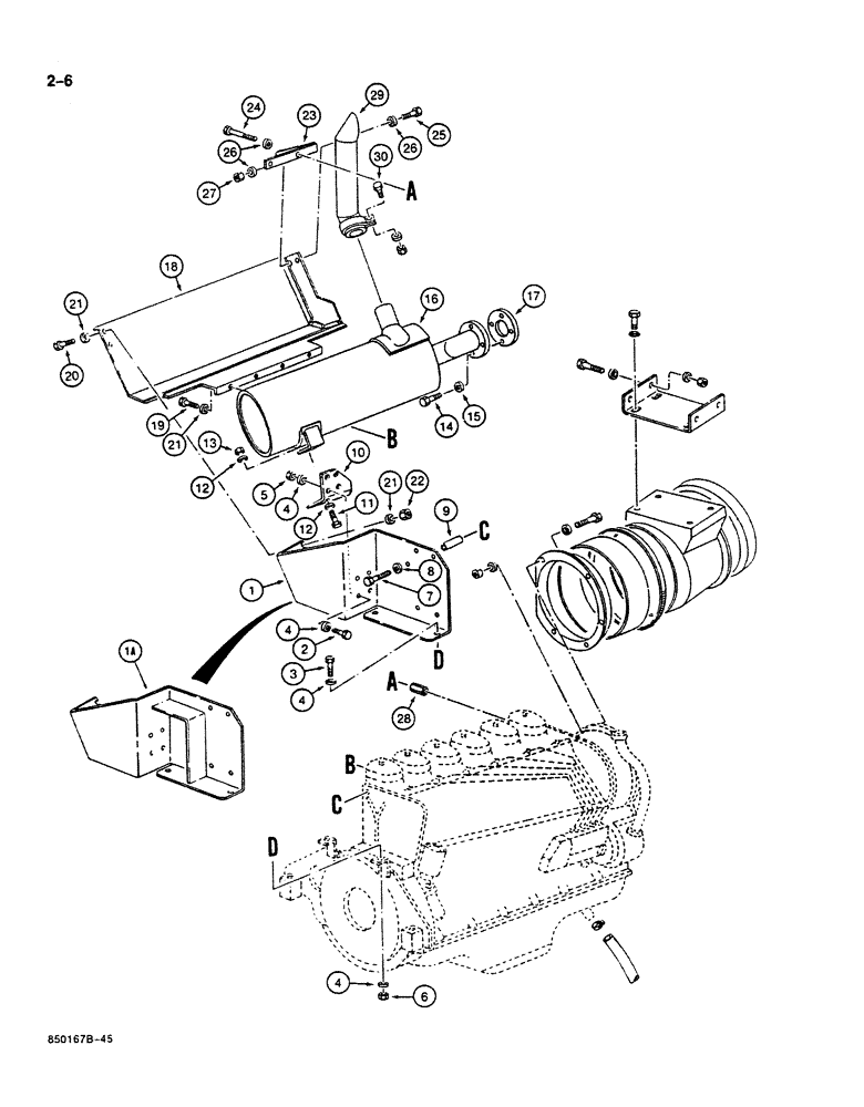 Схема запчастей Case 125B - (2-06) - MUFFLER, EXHAUST SYS., & ENG. AIR COOLING ADAPTING PARTS, PIN 74251-74963, 21801-21868, 26801 & AFT. (02) - ENGINE