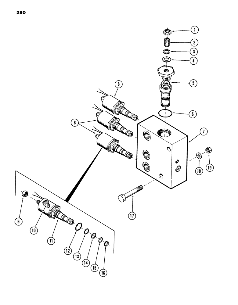 Схема запчастей Case 980B - (280) - SOLENOID MONOBLOCK VALVE, (USED ON UNITS PRIOR TO PIN 6204051) (07) - HYDRAULIC SYSTEM