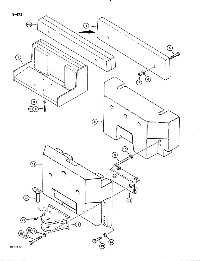 Схема запчастей Case 1455B - (9-472) - COUNTERWEIGHTS, FRONT COUNTERWEIGHT TILT DOZER MODELS ONLY (09) - CHASSIS/ATTACHMENTS