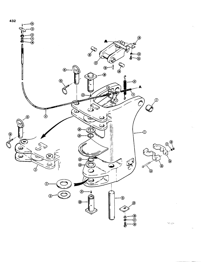 Схема запчастей Case 35 - (432) - SIDE SHIFT BACKHOE, SWING TOWER AND BOOM LOCK, EARLY PRODUCTION 