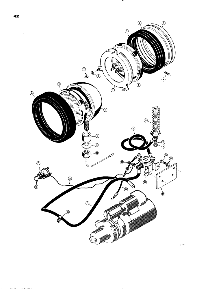 Схема запчастей Case 1150 - (042) - D41701 HEADLIGHT ASSY. (06) - ELECTRICAL SYSTEMS