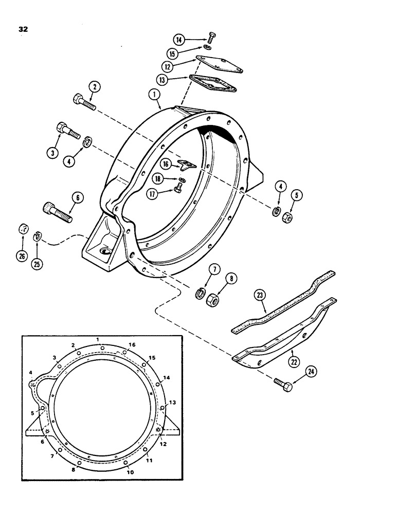 Схема запчастей Case 855C - (032) - FLYWHEEL HOUSING, 336BD AND 336BDT DIESEL ENGINES (01) - ENGINE