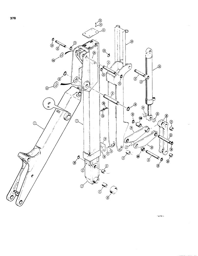 Схема запчастей Case 35 - (378) - HYDRAULIC EXTENDABLE DIPPER, FOUR FOOT EXTENSION MECHANICAL PARTS USED BEF BACKHOE SN 5288692 