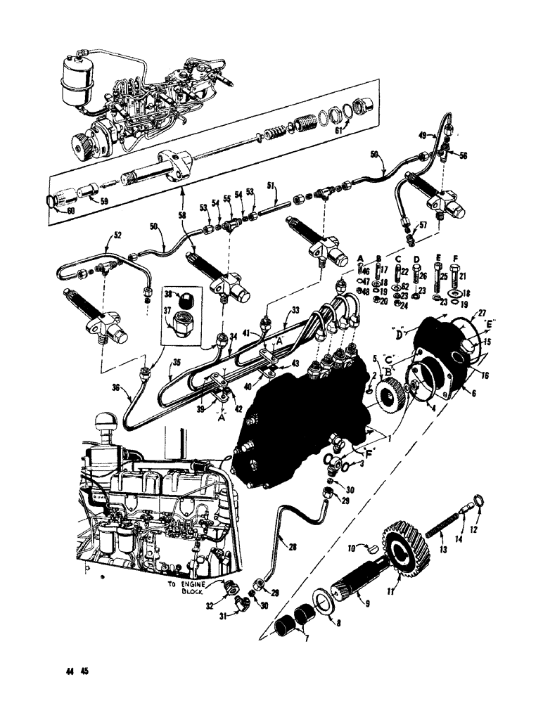 Схема запчастей Case 750 - (020) - FUEL INJECTION PUMP, NOZZLES, & TUBES (01) - ENGINE