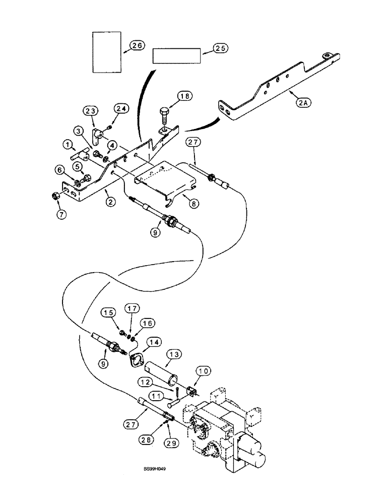 Схема запчастей Case 580L - (8-044) - HAND HELD AUXILIARY HYDRAULICS, CONTROL CABLES TO AUXILIARY VALVE, MODELS W/ 31 OR 40 GAL. FUEL TANK (08) - HYDRAULICS