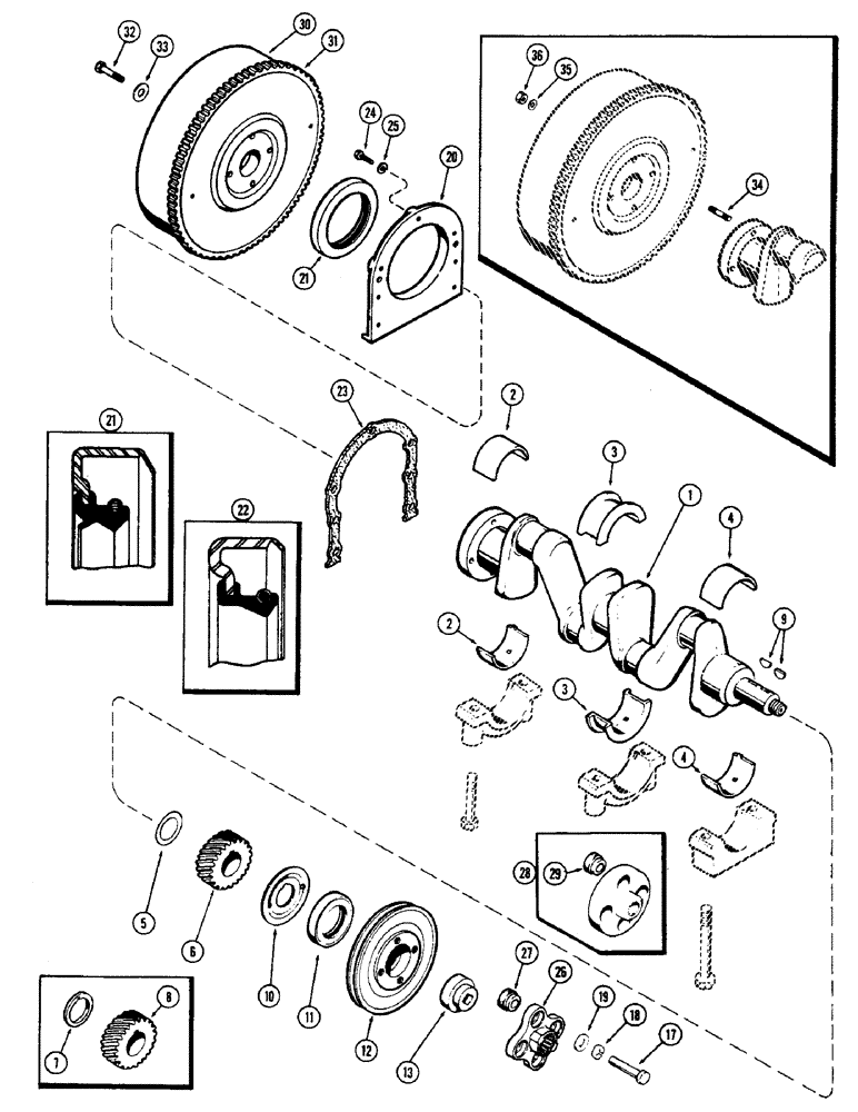 Схема запчастей Case 580 - (043A) - CRANKSHAFT & FLYWHEEL, (159) SPARK IGNITION ENGINE, POWER SHUTTLE (10) - ENGINE