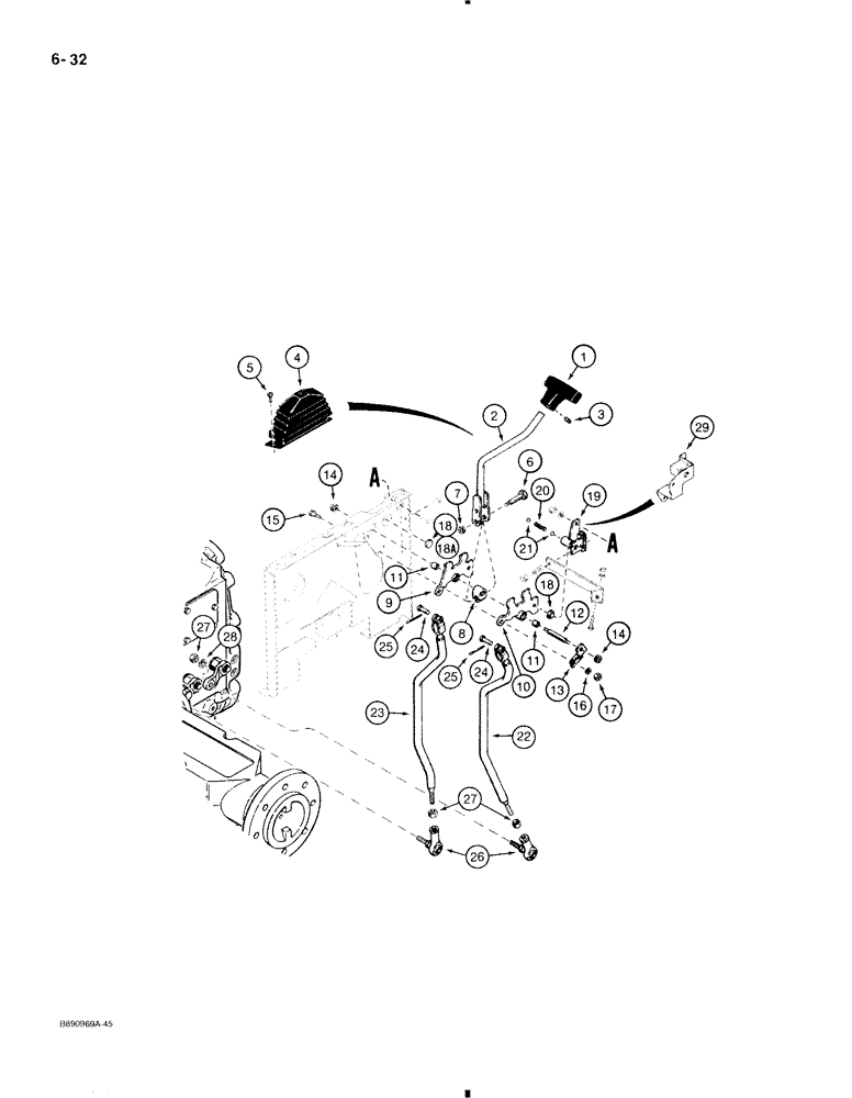 Схема запчастей Case 580K - (6-032) - TRANSAXLE SHIFT LEVER (06) - POWER TRAIN