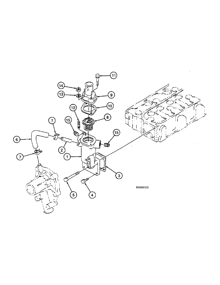 Схема запчастей Case 1825B - (2-20) - THERMOSTAT AND HOUSING (02) - ENGINE