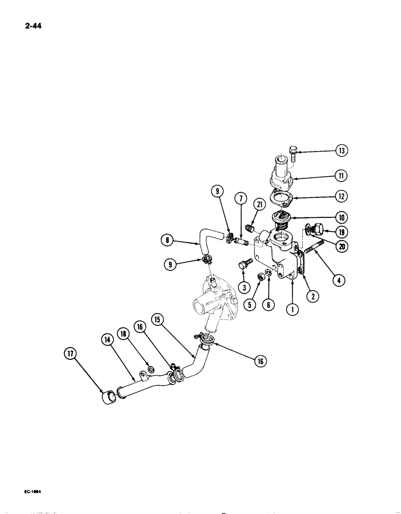 Схема запчастей Case 1825 - (2-44) - THERMOSTAT, HOUSING, AND TUBES, DIESEL MODELS (02) - ENGINE