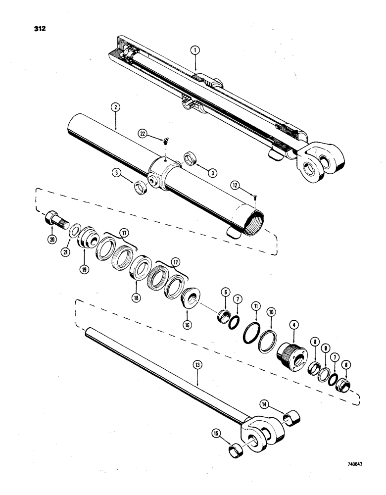 Схема запчастей Case 850 - (312) - D39694 AND D39695 LOADER DUMP CYLINDERS, HAS SPLIT OUTER ROD WIPER (07) - HYDRAULIC SYSTEM