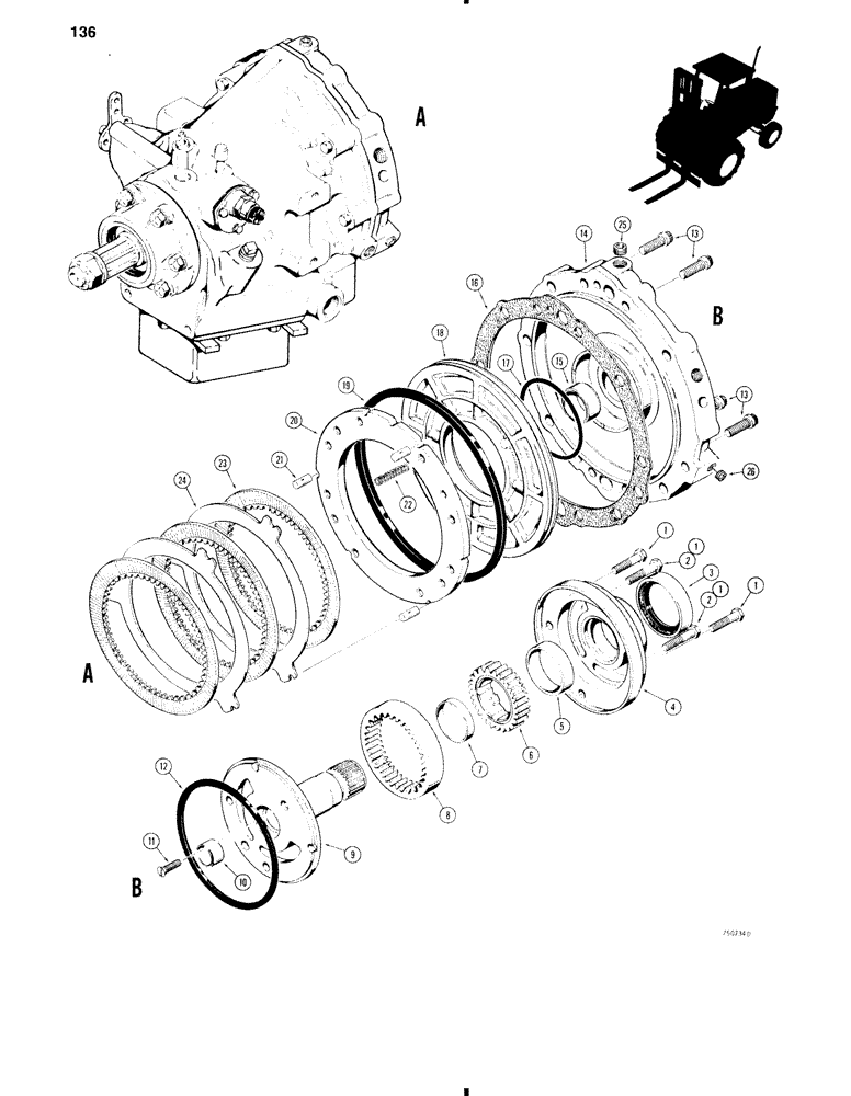 Схема запчастей Case 586C - (136) - POWER SHUTTLE, CHARGING PUMP AND REVERSE CLUTCH (21) - TRANSMISSION