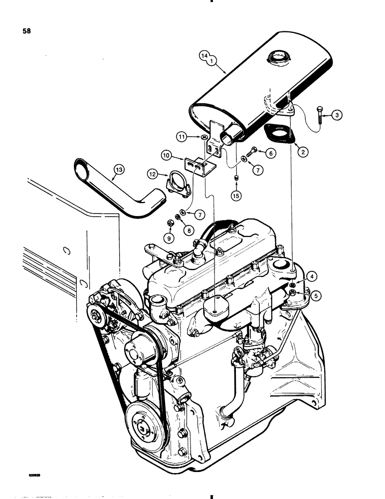 Схема запчастей Case 1845B - (058) - MUFFLER AND EXHAUST SYSTEM (02) - ENGINE