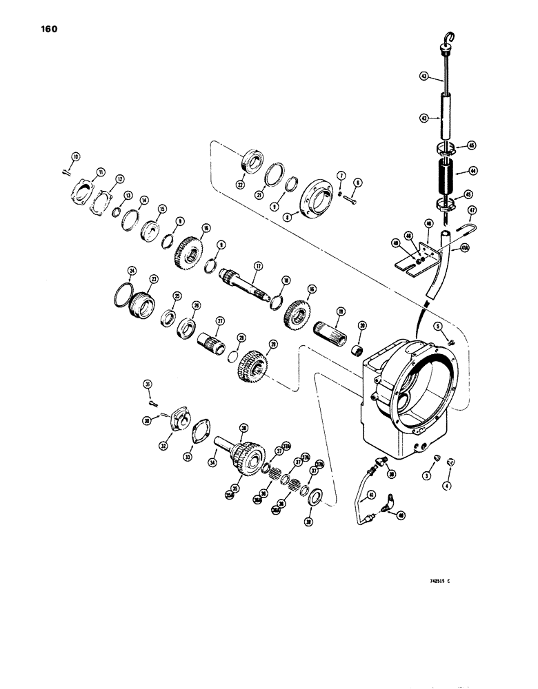 Схема запчастей Case 680E - (160) - TRANSMISSION, POWER SHUTTLE AND HOUSING, TRANSMISSION SN. 75001 AND AFTER (21) - TRANSMISSION