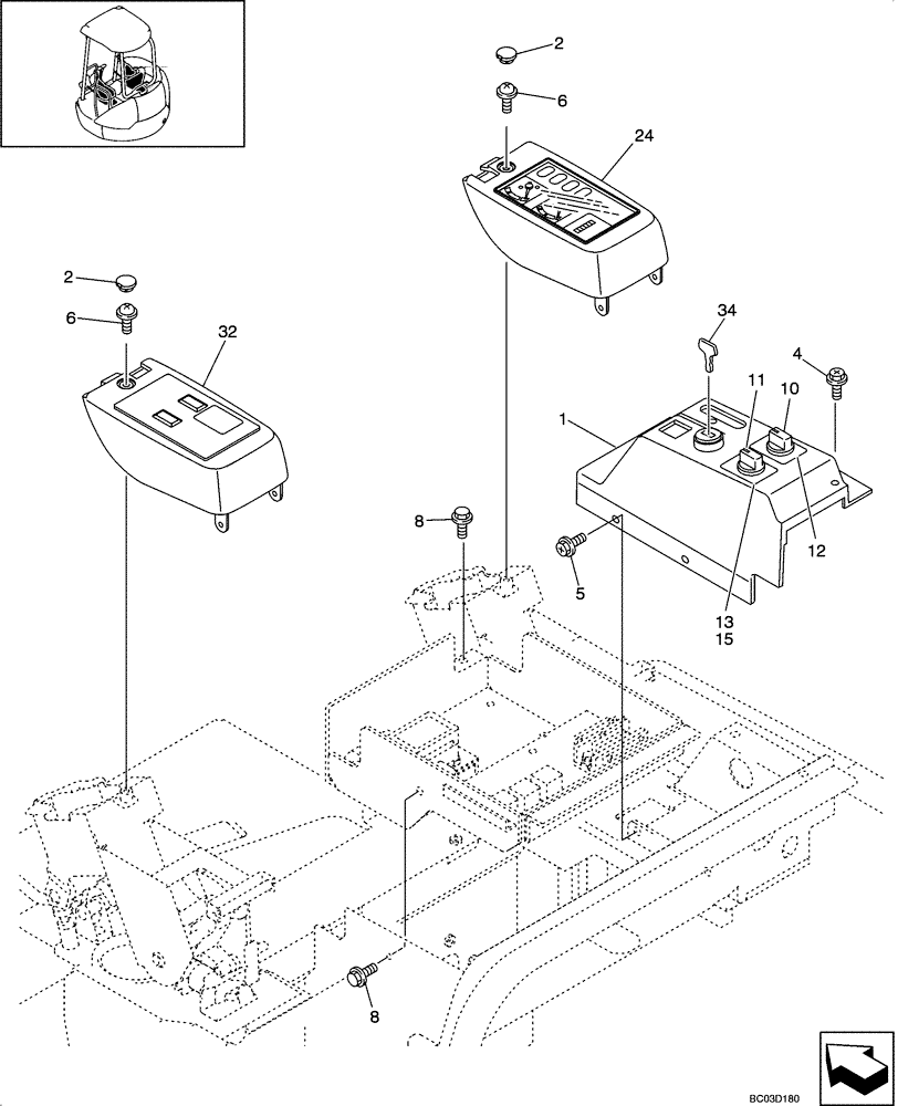 Схема запчастей Case CX36 - (09-36[00]) - INSTRUMENT PANEL ASSY - CANOPY (TRAVEL ALARM) (09) - CHASSIS/ATTACHMENTS