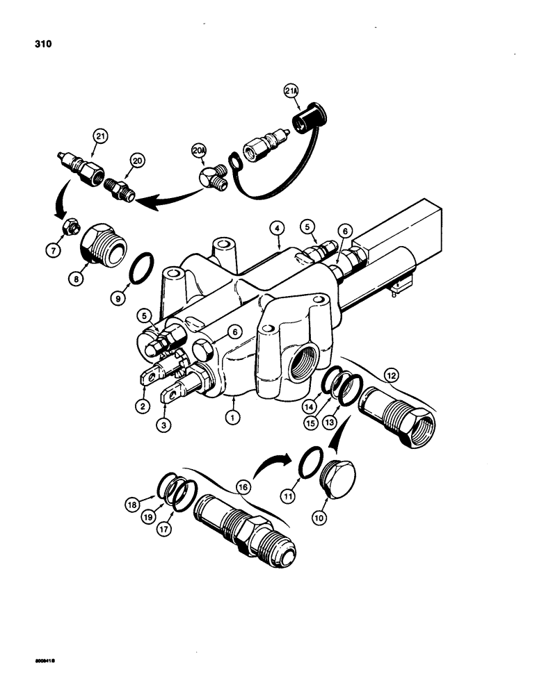 Схема запчастей Case 580SD - (310) - PARKER LOADER CONTROL VALVE, TWO SPOOL (08) - HYDRAULICS