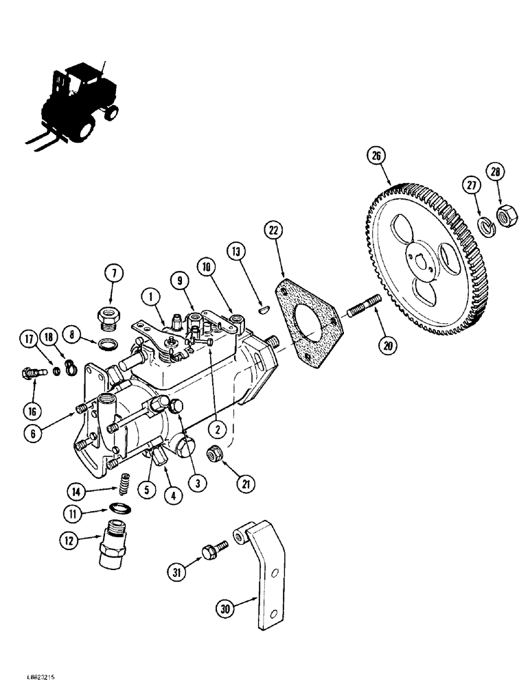 Схема запчастей Case 585E - (3-10) - FUEL INJECTION PUMP AND DRIVE, PRIOR TO P.I.N. JJG0251722, 4-390 ENGINE (03) - FUEL SYSTEM