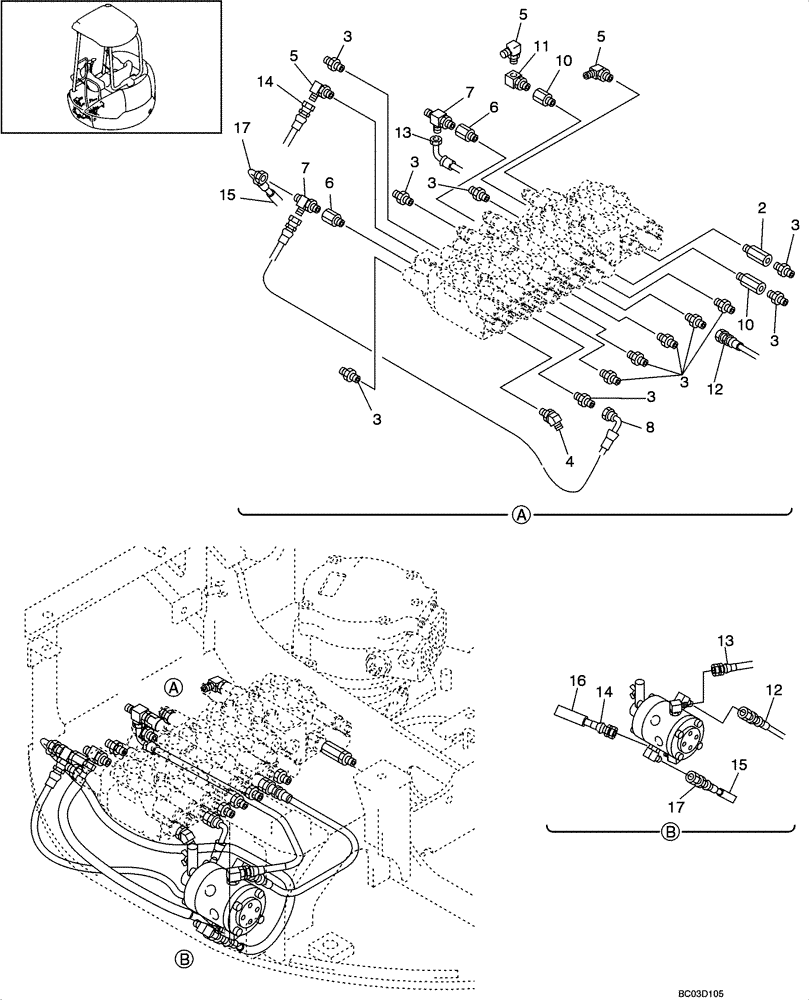 Схема запчастей Case CX31 - (08-08[00]) - HYRDAULICS - PILOT CONTROL LINES, MAIN (08) - HYDRAULICS