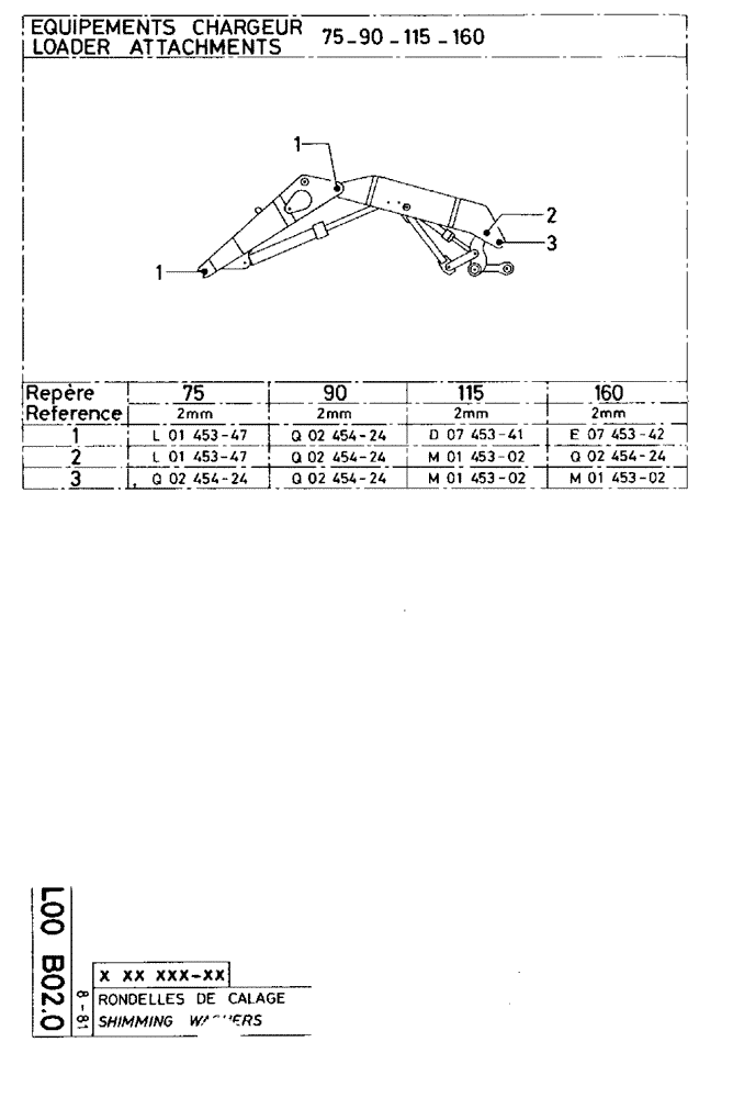 Схема запчастей Case 75C - (L00 B02.0[02]) - SHIMMING WASHERS (09) - BOOMS